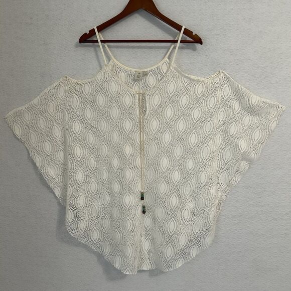 Saint Tropez West Swim Coverup Women M Cream Cold Shoulder Beads Boho Beach - Picture 9 of 10